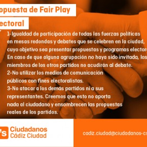 Ciudadanos Cádiz Ciudad propone un  "FAIR PLAY ELECTORAL" a todos los partidos.